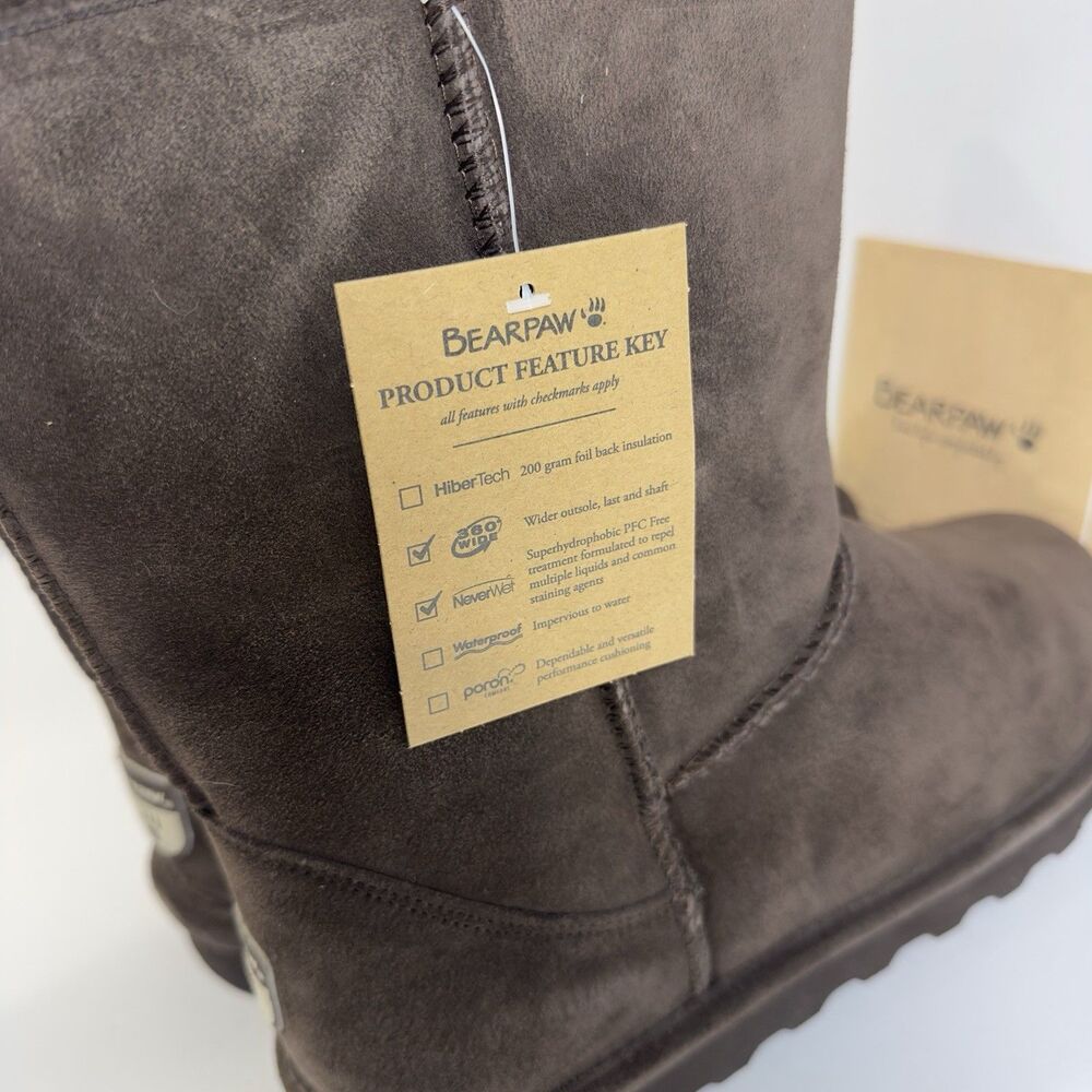Bearpaw Elle Short Wide Suede Sheepskin Wool Boots Women US 13 Brown - Picture 6 of 11